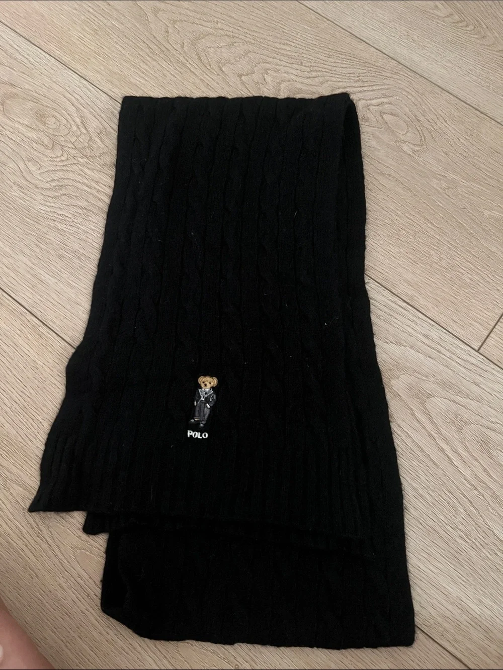 Polo by Ralph Lauren Black Cable Knit Bear Scarf